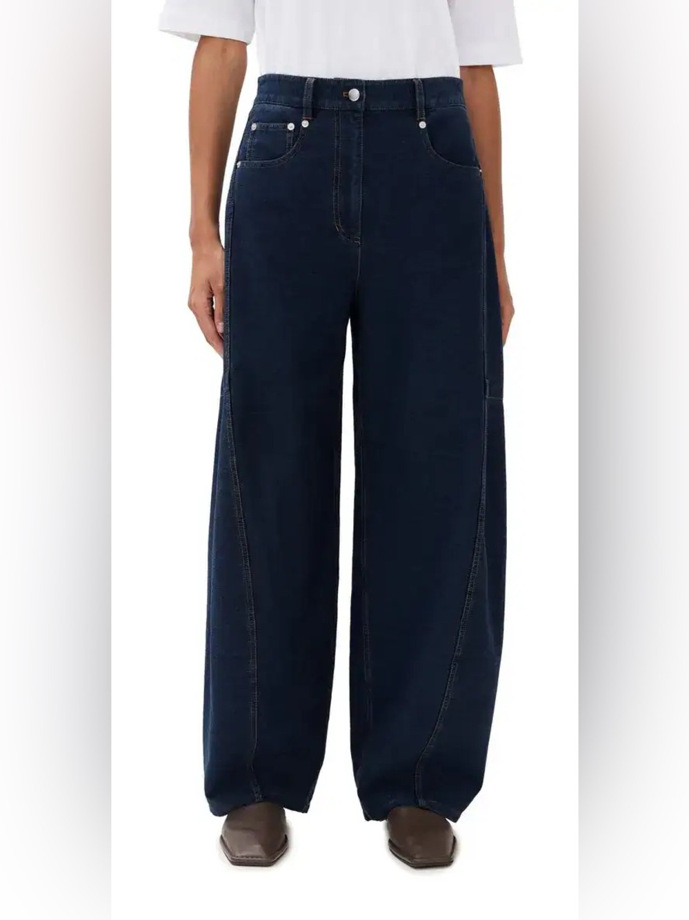 NEW Tibi Barre Denim Knit Sid Jeans Dark Wash Barrel Jeans Sz 24